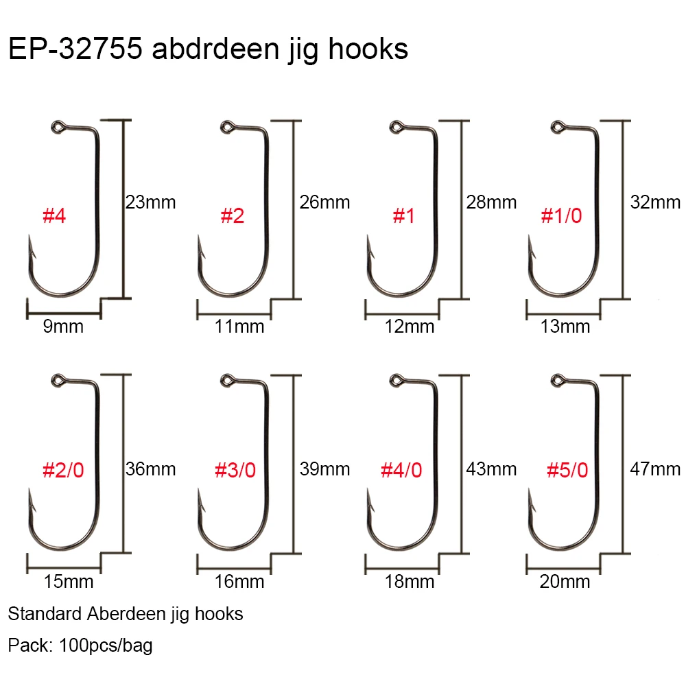 100pcs quality 32755 Aberdeen 90 Degree Jig Hooks High Carbon Steel Black Hook