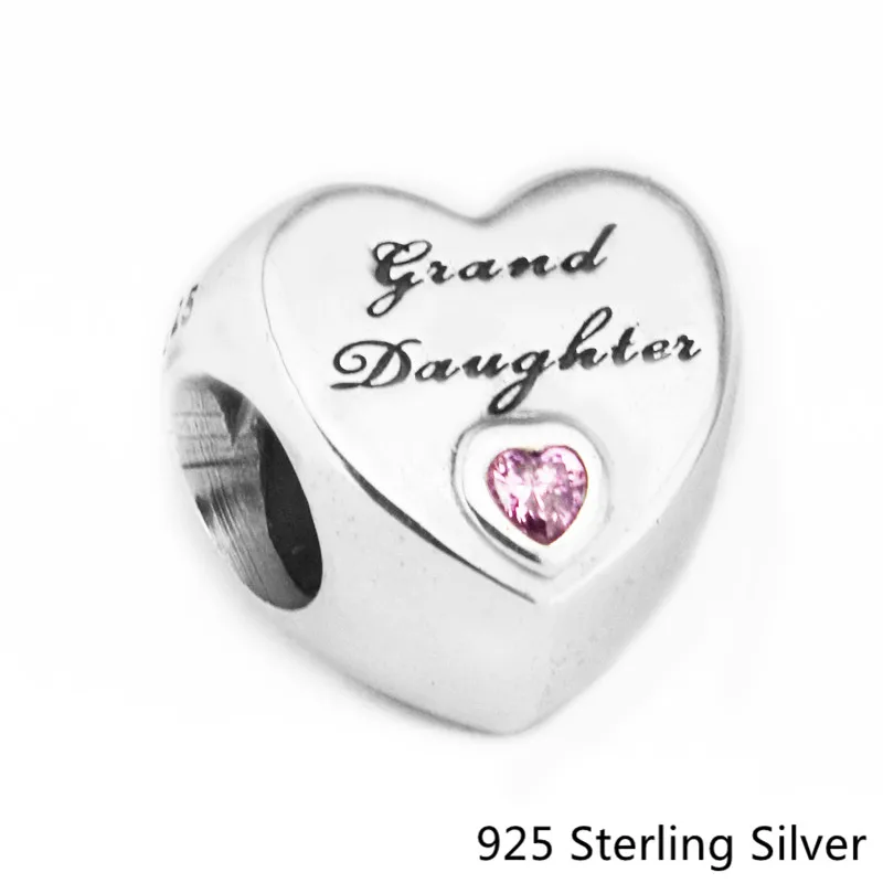925 Sterling Silver Granddaughter's Love Charm With Pink CZ Pandent Fit