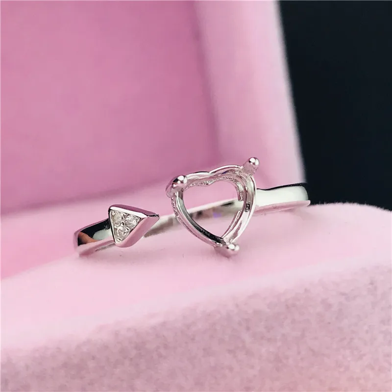Anillo con forma de corazón para mujer, de anillo de plata S925 con base vástago, ajuste de piedra con incrustaciones de joyería, bricolaje, bonito, 6x6mm - AliExpress Joyería y accesorios