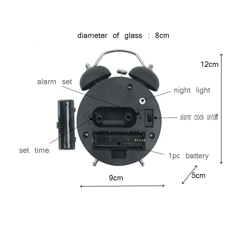 Классический мини 3-дюймовый металлический двойной Звонок стол тихий Будильник Кварцевые часы с ночником