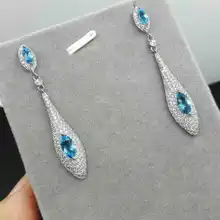Натуральный голубой топаз Камень Серьги Серебро 925 природный камень серьги Женщины Личность Элегантные серьги-капли для вечеринки