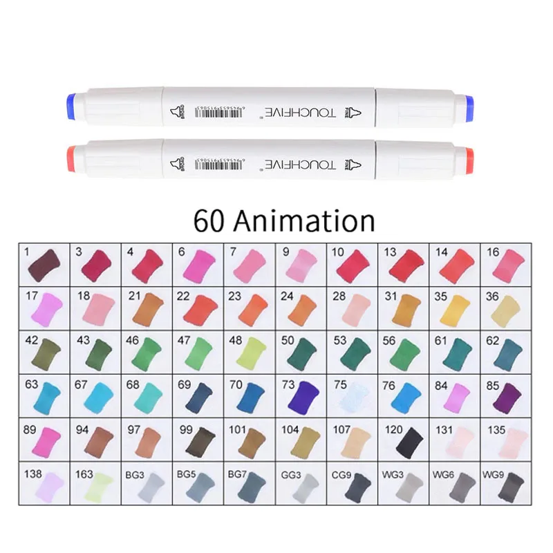 TOUCHFIVE 60 цветов набор маркеров с двойной головкой эскиз маркеры Кисть ручка для рисования манга анимация дизайн художественные принадлежности - Цвет: Светло-серый