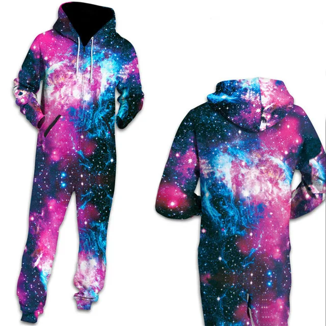 Женские пижамы с космическими галактиками и звездами, одежда для дома, унисекс, свободные, с капюшоном, на молнии, открытые, пижамы, Комбинезоны для взрослых, плотные комбинезоны