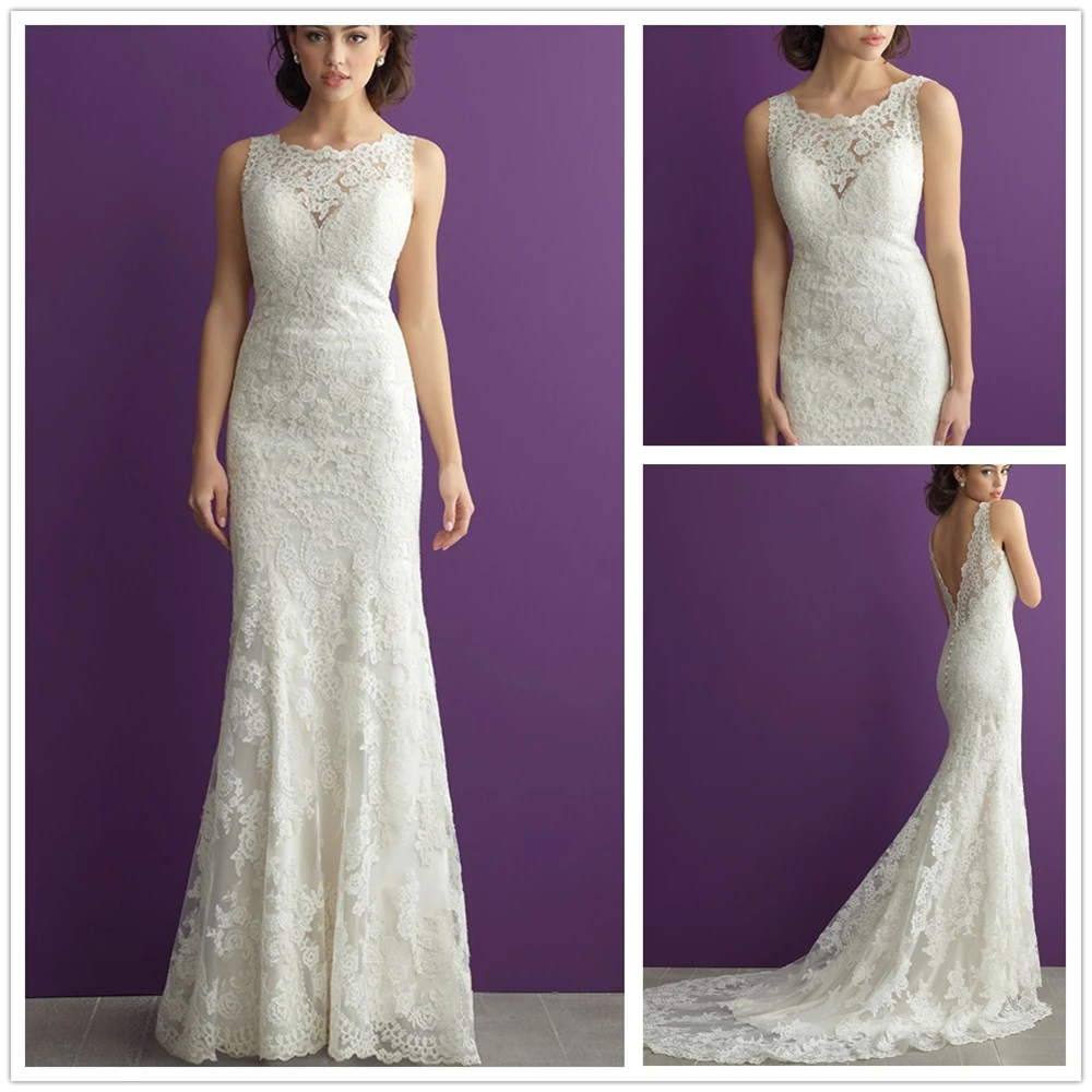 

Ivory Scoop Court Train Zipper Up With Buttons Embroidered On Net Sheath Court Train Custom-Made Mermaid vestido de noiva Long