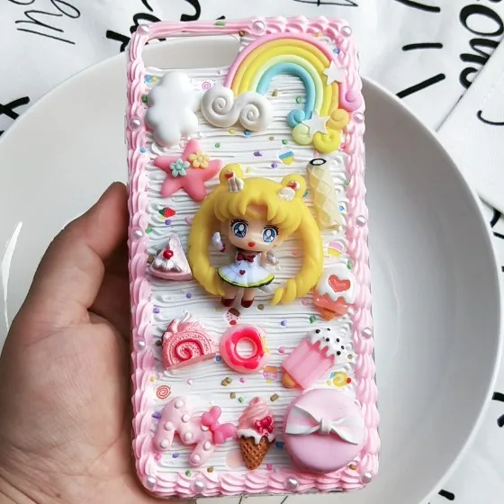 Для iphone X/XS Max DIY чехол 3D Cinnamoroll чехол для телефона для iphone 8 7 6 6s plus XR ручной работы кремовый карамельный чехол милый подарок для девочки