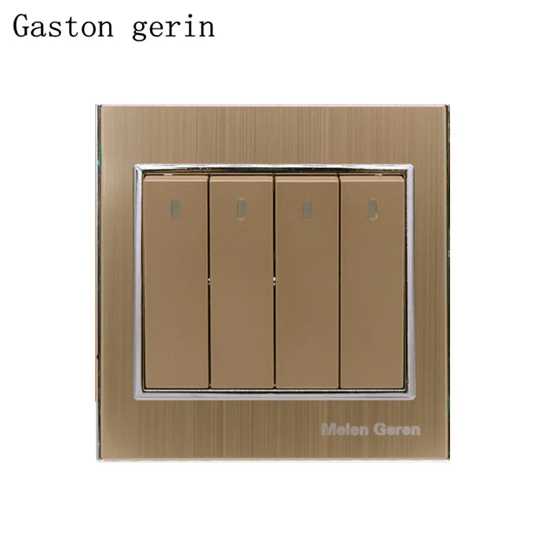 

Home office 10A 4 gang 1way wall rocker switch panel push button with led light indicator luxury champagne Metal Panel 220V 86mm