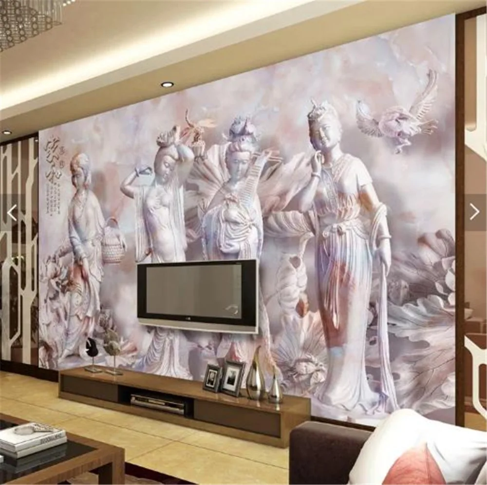 Us 9 0 40 Off 3d Wallpaper 3d Home And Rich Jade Carving Four Beautiful Women Living Room Bedroom Background Wall Decoration Wallpaper In Wallpapers