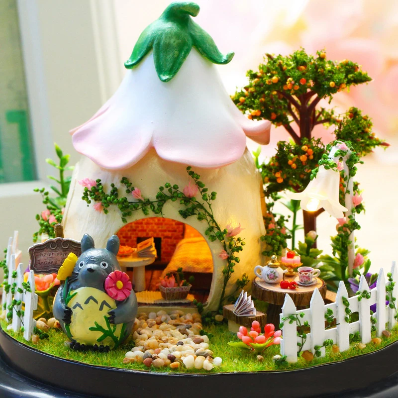 DIY cabañas caja de música regalo del Día de San Valentín a la novia de la historieta hecha a mano casa LED con la cubierta del polvo figurillas regalo de cumpleaños
