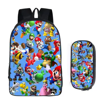

16 inch Mario Bros Sonic the Hedgehog School Bag for Kids Boy Backpack Children School Sets Pencil Bag Mochila Infantil
