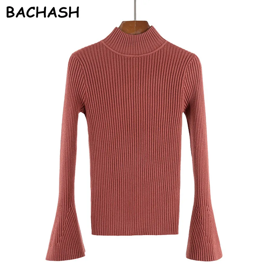 

BACHASH Turtleneck knitted pullover sweater Women hollow out soft jumper pull femme Autumn winter 2018 warm knitting sweater
