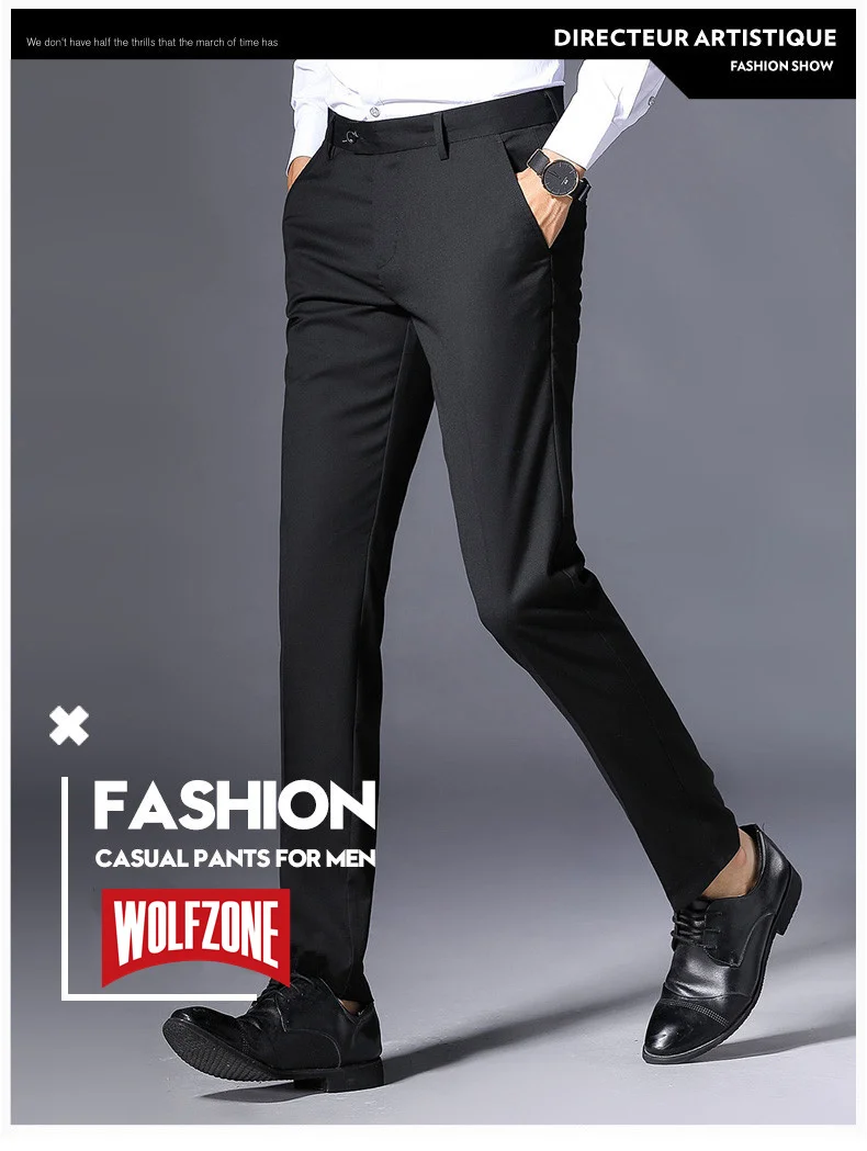 Бренд WOLF ZONE, Мужские штаны, повседневные, высокое качество, классика, модные мужские брюки, черные, деловые, формальные, полная длина, Мужские штаны