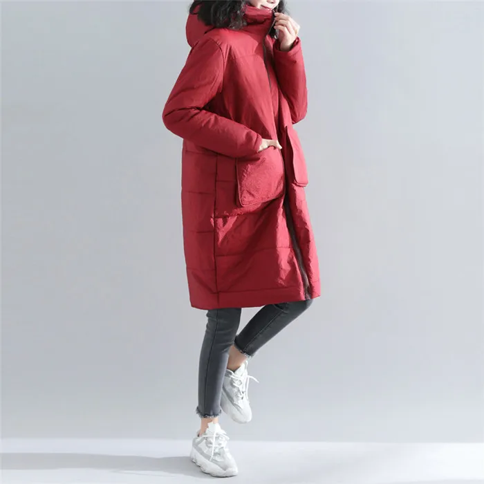 Большой Размеры хлопковые пиджаки Для женщин зима 2019 новые свободные весенне-осенние пальто с капюшоном пальто средней длины однотонные