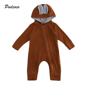 

2017 Autumn Winter Lovely Newborn Baby Boy Girl Hooded Romper Long Sleeve 3D Ear Jumpsuit Outfit Toddler Kids Warm Clothing