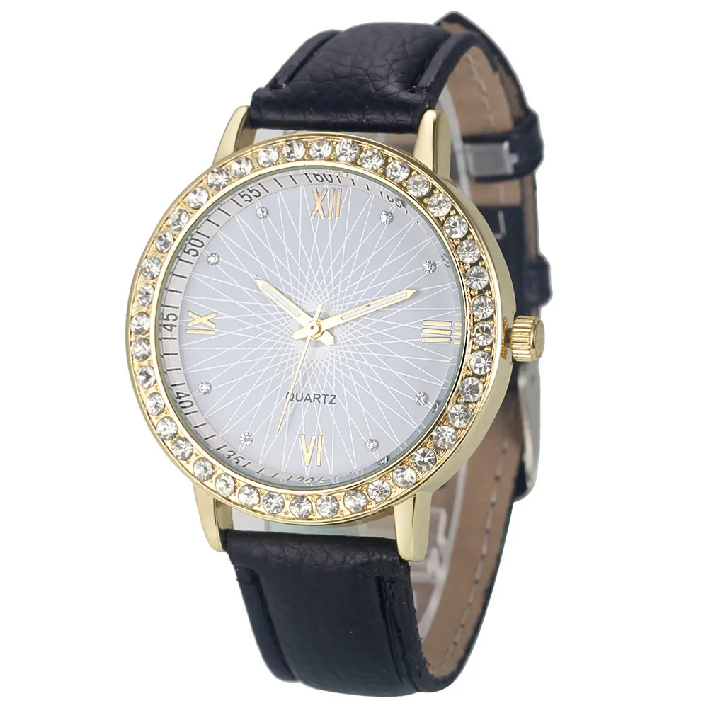 

2018 new Fashion Women Diamond Analog Leather Quartz Wrist Watch Watches ladies casual hand clock beautiful natural bracelet A75