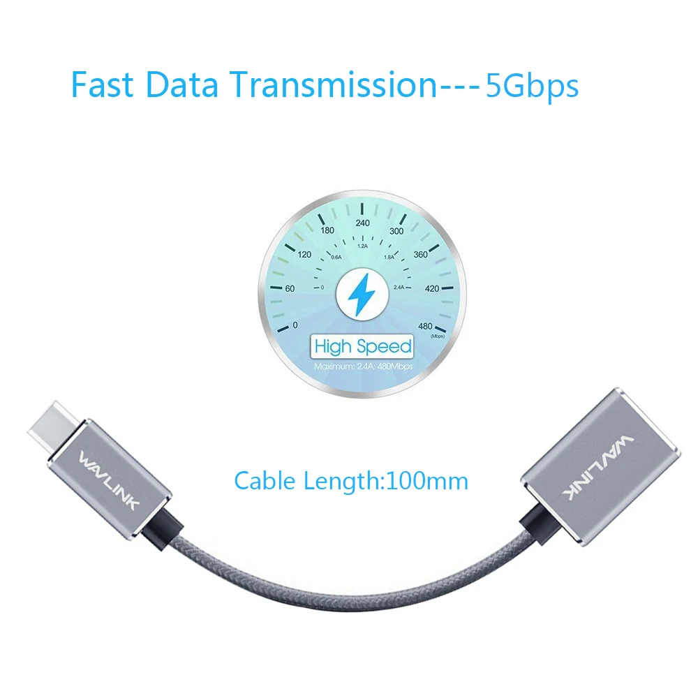 Кабель Wavlink USB C к OTG 5 Гбит/с 3 0 Type адаптер Женский кабель для передачи данных Macbook