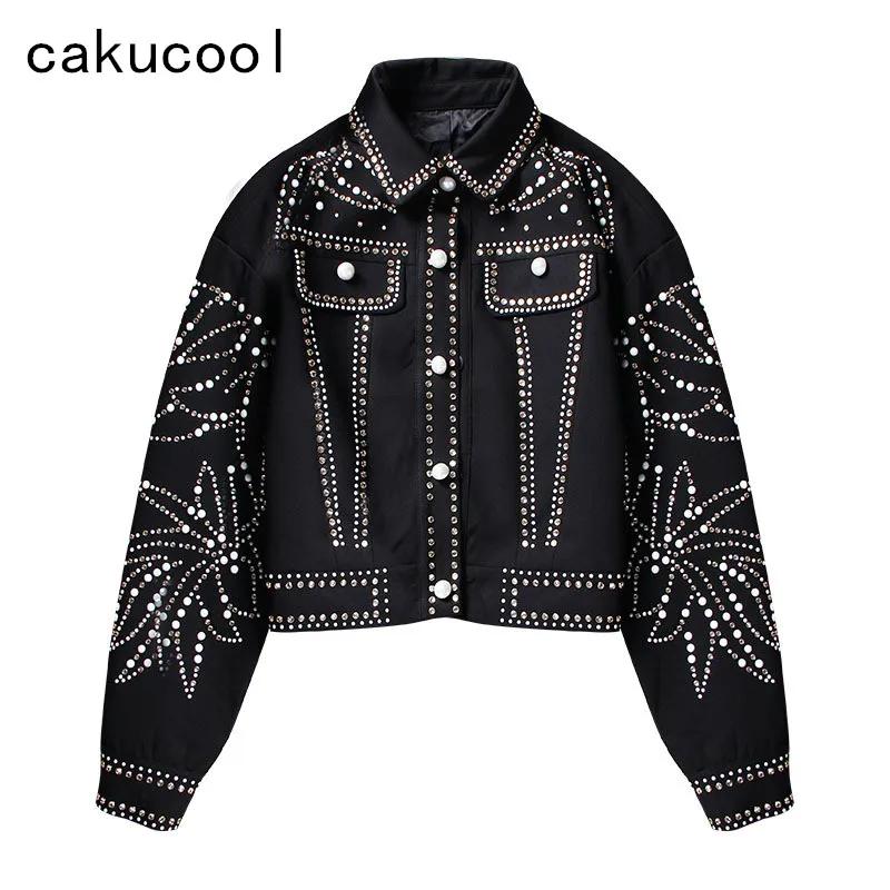 Новая Черная куртка Cakucool с крупными бриллиантами 2019 шикарный укороченный топ