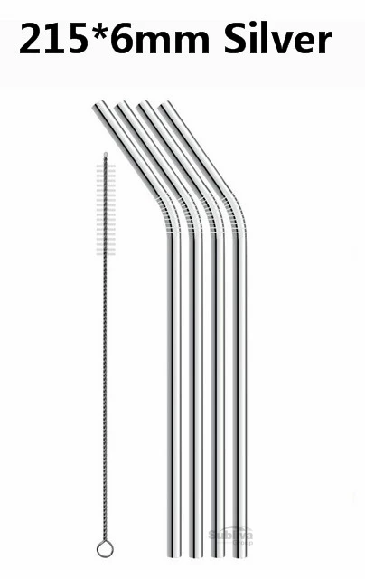 4/8 шт. Многоразовые соломинкой Высокое качество 304 Нержавеющая сталь металлическая соломинка с чистящая щетка для кружки - Цвет: 215mm sliver b