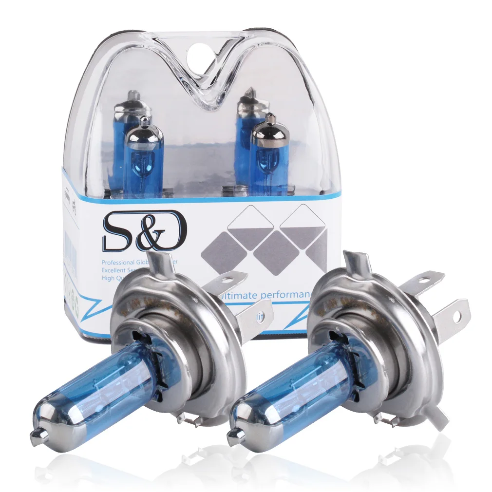 S&D H4 100W 12V Headlight Bulbs Halogen Xenon Filled Super Bright White