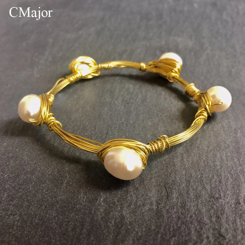 CMajor Gold Filled Wired Bracelets &amp Bangles With Pearls Luxury For Women Pearl Jewelry | Украшения и аксессуары
