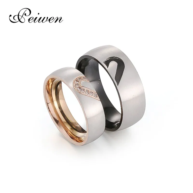 

Engraved Love Couple Rings Wedding Band Stainless Steel CZ Stone Anniversary Ring For Women Men His & Hers Puzzle Heart Jewelry