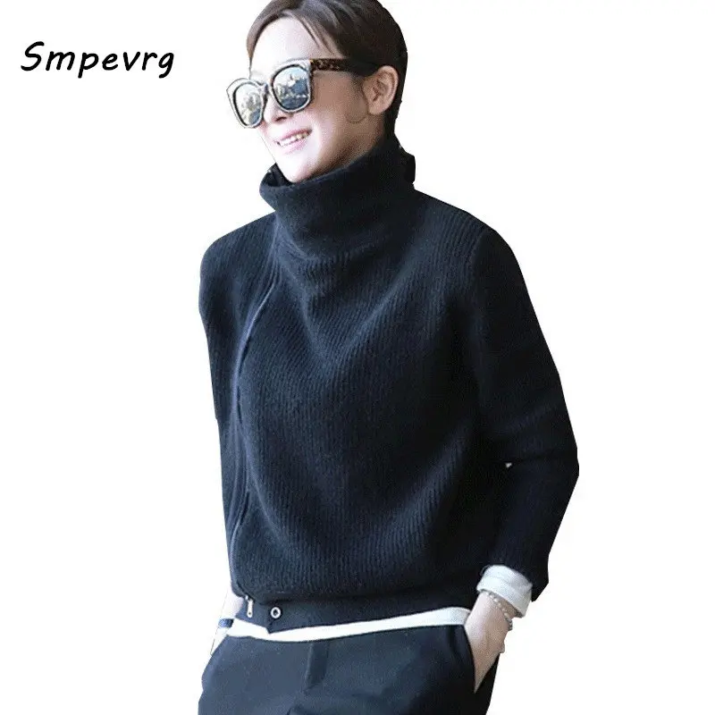 

Smpevrg turtleneck lady knitted sweater women cardigan fashion zipper thick warm black cardigan women sweater female knitted top