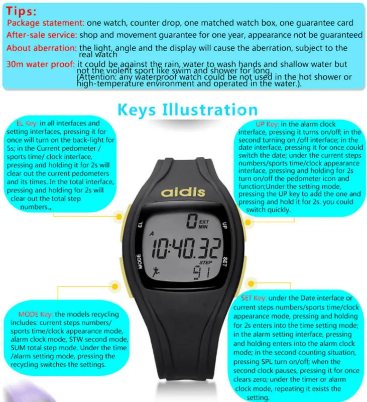 Pedometer Watches Waterproof womens Wristwatch
