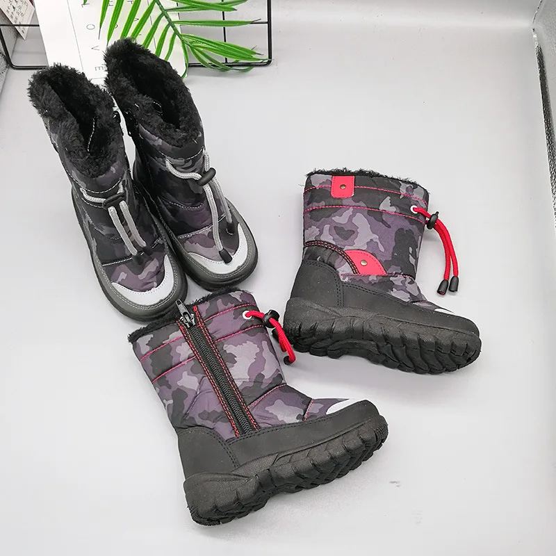 Детские камуфляжные ботинки черного цвета; зимние ботинки для малышей; зимние ботинки до середины икры; Теплая обувь; короткие ботинки для маленьких девочек и мальчиков; botas