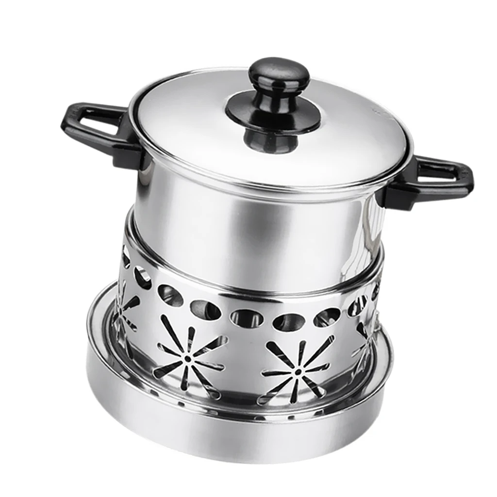 Stainless Steel Shabu Shabu Thick Cookware Hot Pot With Alcohol Burner & Lid