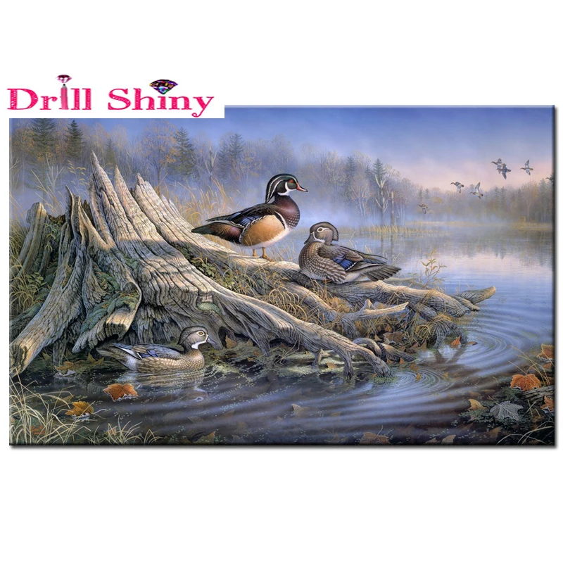 

Embroidered Square Diamonds Embroidered Water Ducks Optional Jigsets Mosaic Fountains 5D Diamond Paintings Cross Stitch