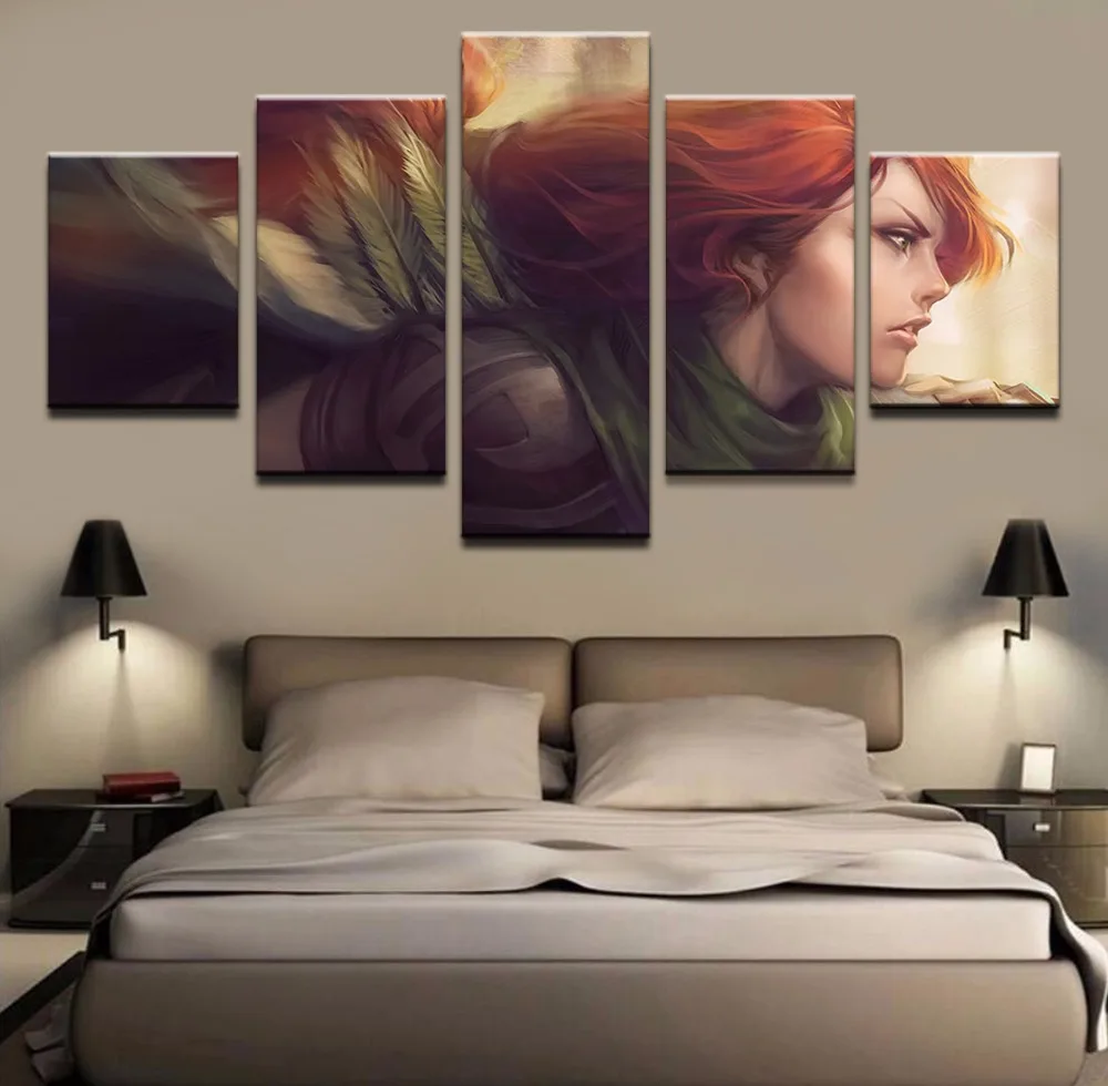  5 Panel Canvas Art Girl DOTA Role Modern Decorative Paintings on Canvas Wall Art for Home Decoratio