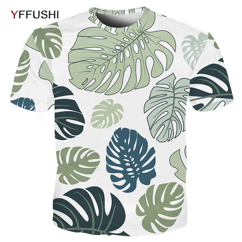 YFFUSHI, новинка, 3D листья, Мужская футболка с принтом, модная мужская футболка с коротким рукавом, повседневные праздничные футболки для мужчин размера плюс
