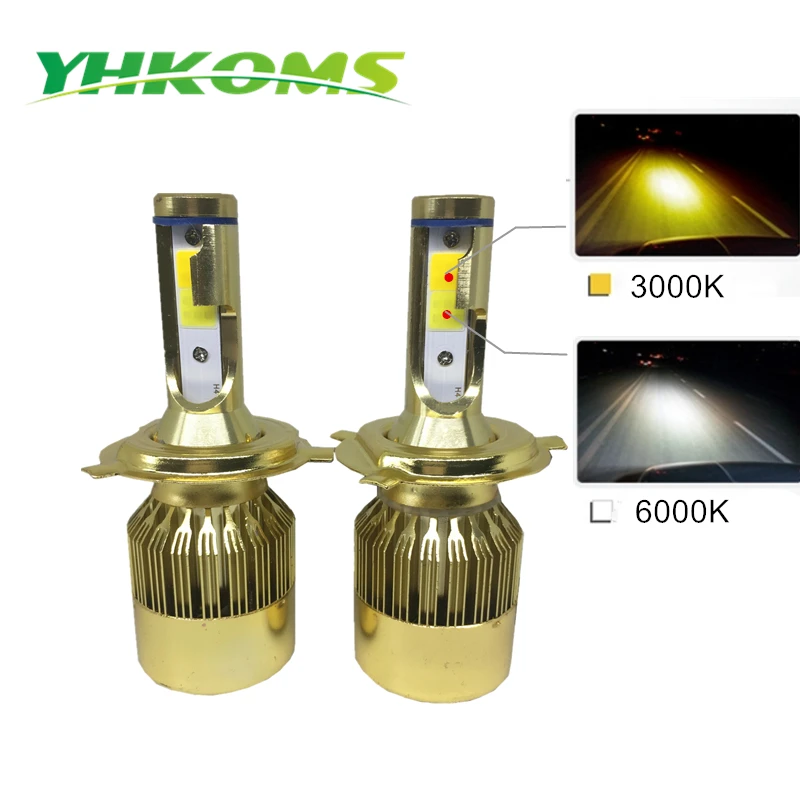 Светодиодный налобный светильник YHKOMS H7 H4 H1 H3 H8 H11 HB3 HB4 3000K 6000K 9600LM двухцветный