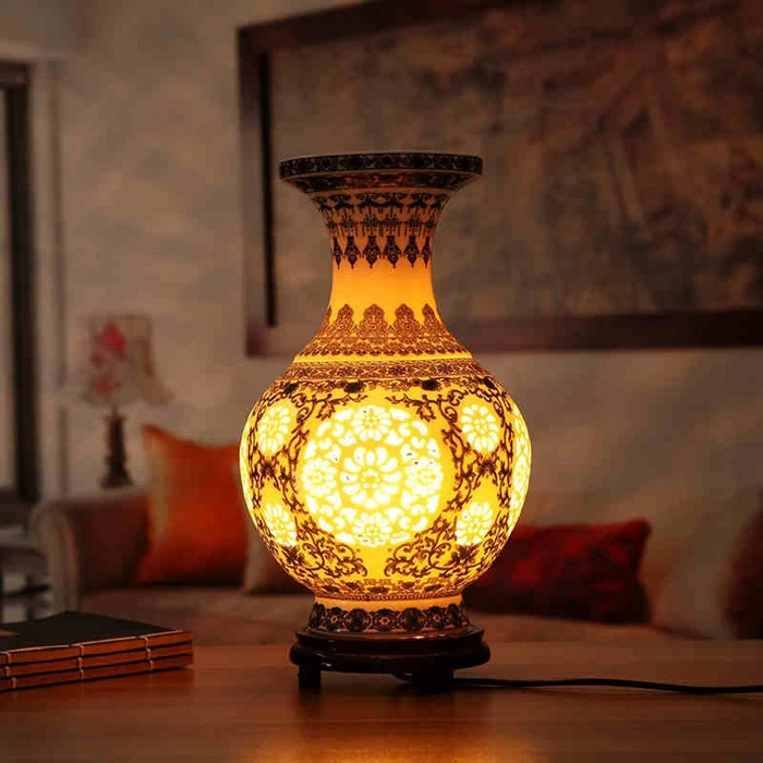 Античная китайская ваза для цветов Настольная лампа синий и белый керамический Настольная лампа