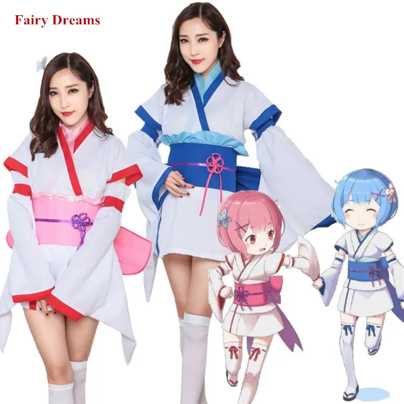 Косплей Костюм для женщин японского аниме юбка и топы наборы Rem Ram милые Кимоно костюмы готическая лолита одежда 2019 Фея снов