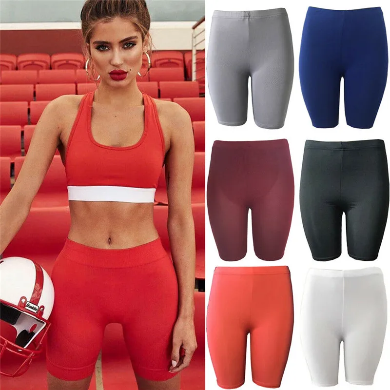 Womens Fitness Half High Waist Quick Dry Skinny Bike Shorts 2019 New Tight Short Black Red Gray Slim Korean Sport Shorts hirigin