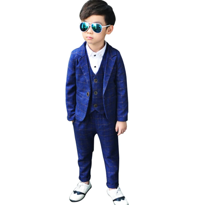 

Kids Suits Boys Formal Plaid 3 Pcs ( Blazer + Vest + Pants ) Boy Weddibg Blazer Suits England Style Children Wedding Dress Suits