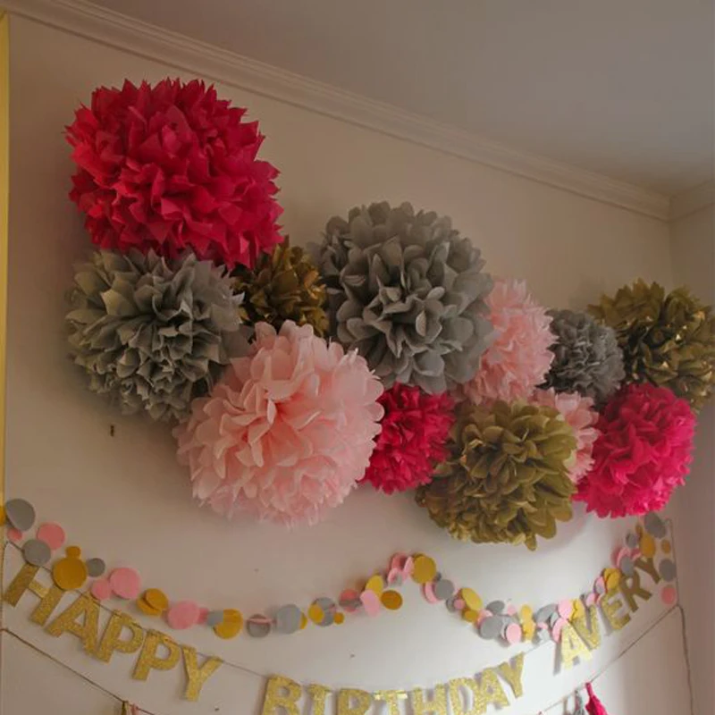 

Cyuan 5Pcs 10/20/30cm DIY Wedding Decoration Pom Pom Tissue Paper Artificial Flowers Pompoms Baby Shower Birthday Party Supplies