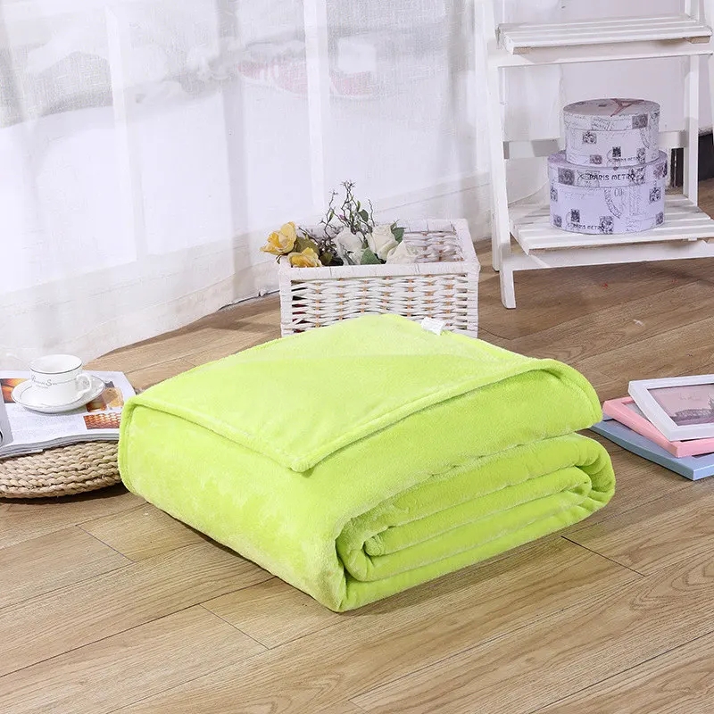 Фланелевое однотонное одеяло для дивана, постельные принадлежности, мягкая зимняя простыня в клетку, 150*200 см, 180*200 см, 200*230 см - Цвет: Светло-зеленый