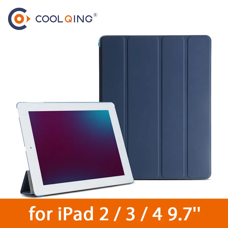 

Four-folded Tablets Case For iPad 2/3/4 PC+PU Connection Smart Protective Cover Hard Translucent PC Tablet Case For iPad 2 Cases