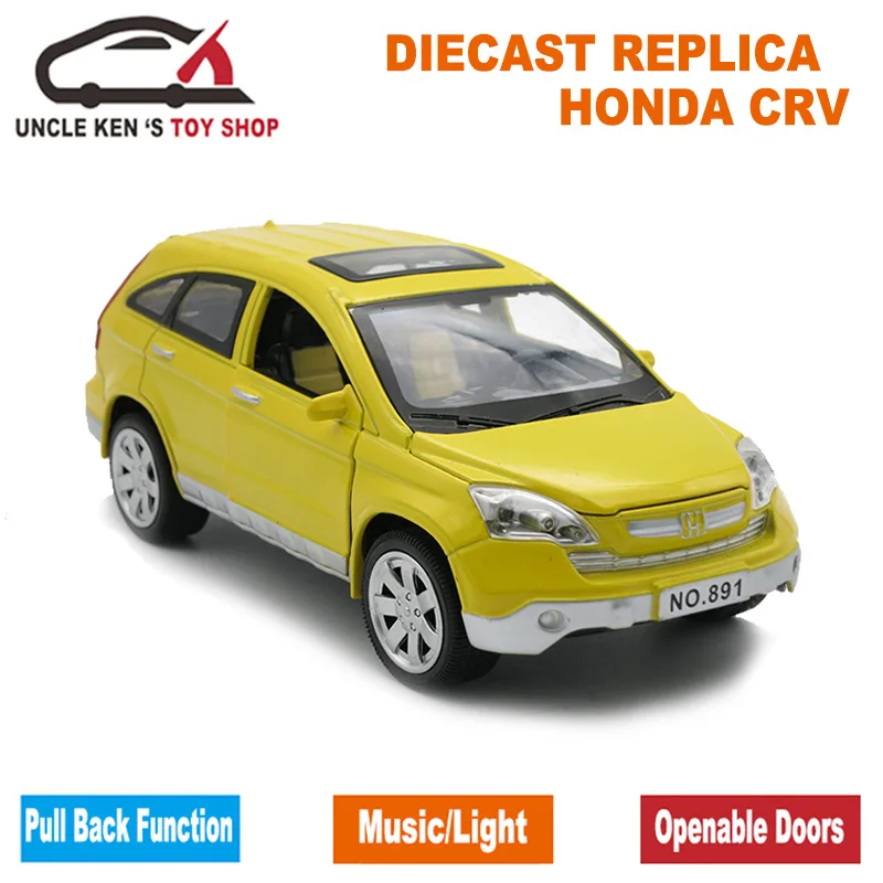 1/24 масштаб 20 см длина литья под давлением HONDA CRV Модель автомобиля игрушки для мальчиков/детей с подарочной коробкой/открываемая дверь/музыка/функция оттягивания/светильник - Цвет: Цвет: желтый