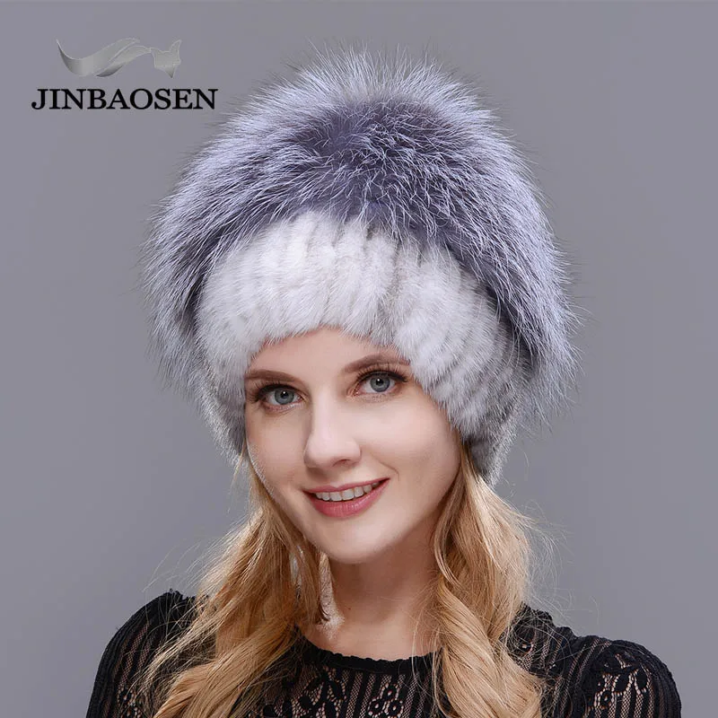 2018New mujeres invierno ruso piel moda piel real sombrero Piel de visón natural zorro tejido lana esquí sombrero caliente oreja protección de sombrero - 3