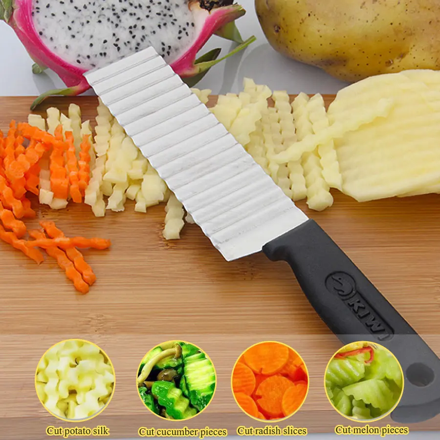

Stainless Steel Potato French Fry Cutter Kitchen tool Wave Knife Fruits Vegetable Slicer Banana Fruits Potato Wave Knife Chopper