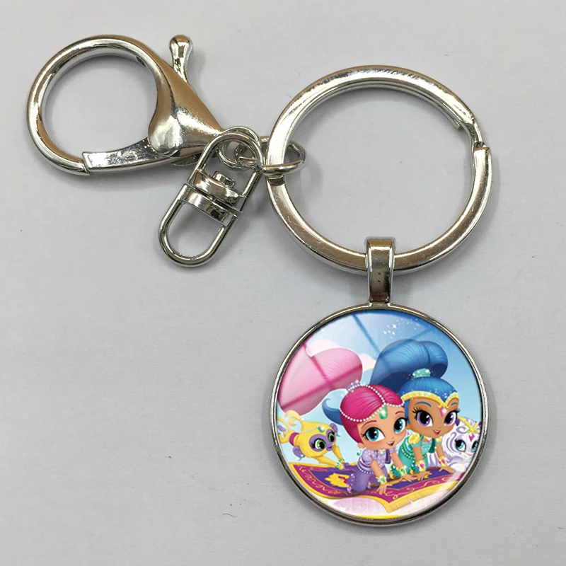 NEW Shimmer and Shine Keychain, Handmade Glass Cabochon Chain Pendant