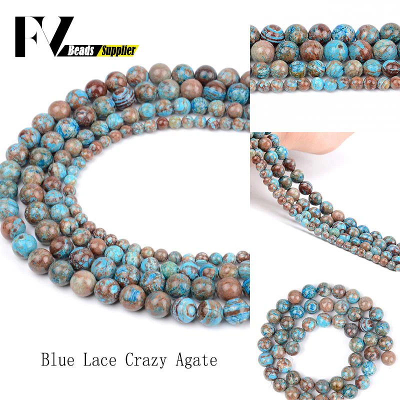 

Round Blue Lace Crazy Agates Beads Natural Stones for Jewelry Making 4 6 8 10 12mm Gem Spacer Beads Diy Bracelets Accessories