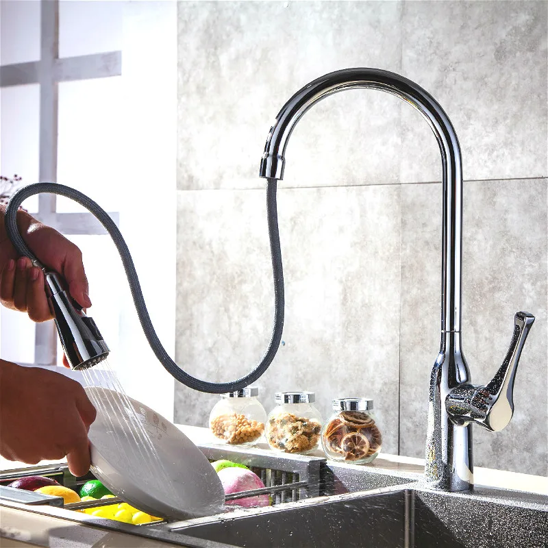 MOIIO Modern Pull-Out Kitchen Faucet Solid Brass Chrome Single hand Pause Button Pull Out Sprayer Kitchen Faucet grifo cocina MOIIO Modern Pull-Out Kitchen Faucet Solid Brass Chrome Single hand Pause Button Pull Out Sprayer Kitchen Faucet grifo cocina