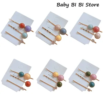 

3Pcs/Set Women Girls Metal One Word Hairpins Sweet Candy Colorful Round Ball Hair Clip Rhinestone Small Beans Styling Barrettes