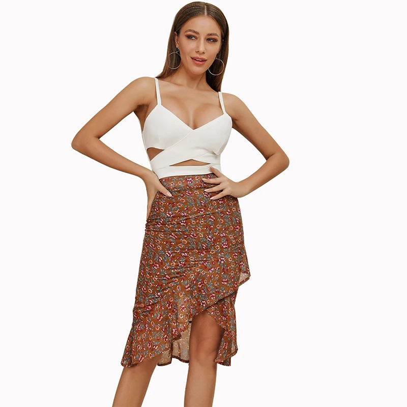 

Elegant Boho Chiffon Print Skirts Womens Casual Morden Trumpet Beach Vacation Summer Skirt Lady Streetwear Jupe Femme Saias 2019
