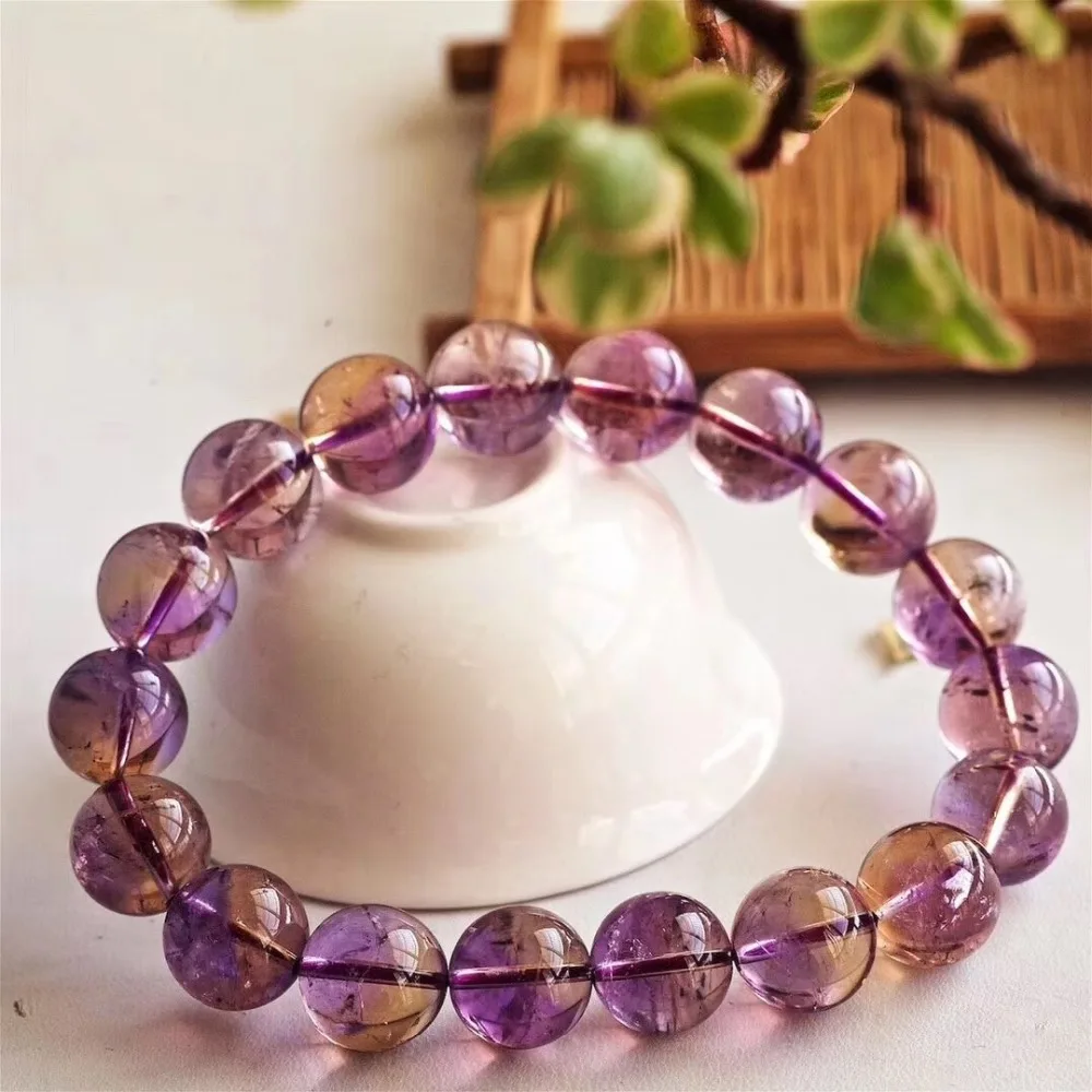 

11.4mm Natural Ametrine Bracelet For Women Anniversary Gift Charms Purple Round Beads AAAAA Stretch Crystal Bracelet Jewelry