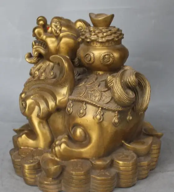 

S2309 10" Chinese Bronze Wealth Yuanbao Money Treasure Bowl PiXiu Pi Xiu kylin Statue discount 30% (C0324)
