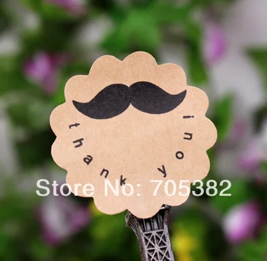 

100pcs/lot New Kraft Black Mustache "Thank You" Stickers Cute Interesting Dia:3.8cm Gift Seal sticker (ss-01)